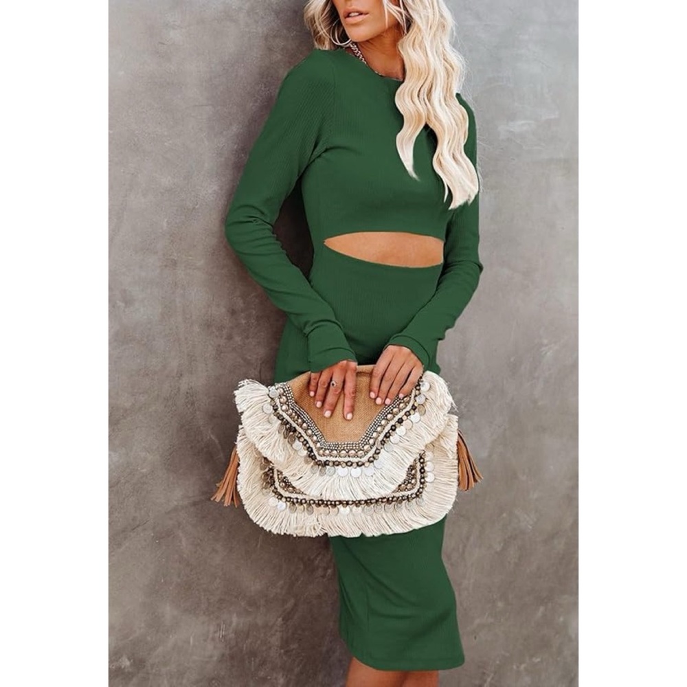 Pink queen green knit cut out bodycon dress